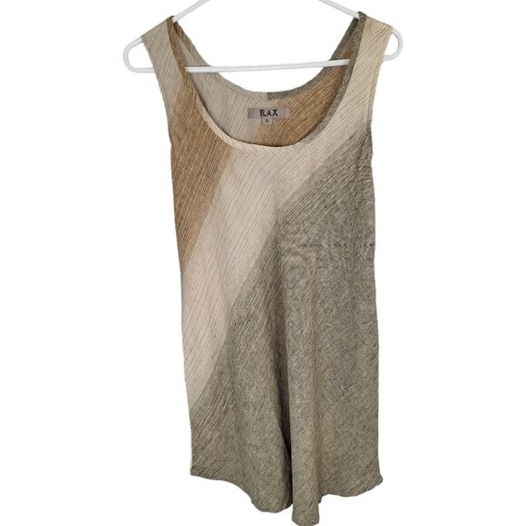 Flax 100% Linen Boho Sage Rust Cream Vertical Stripe Super Cute Tank S - Picture 1 of 11